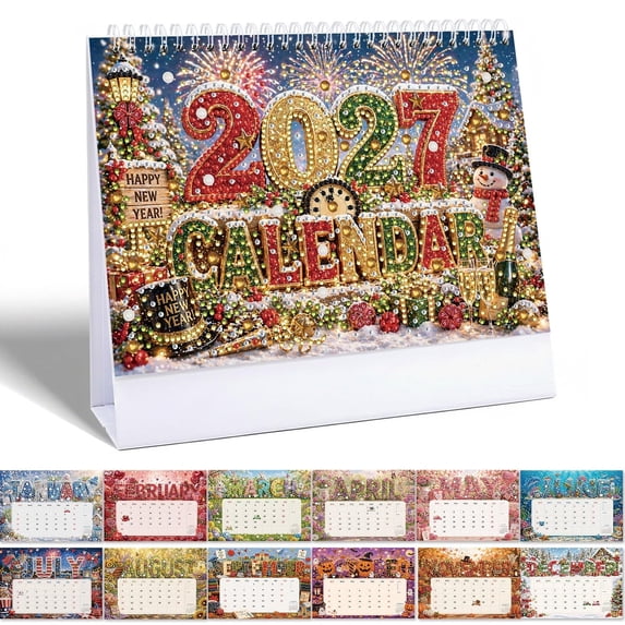 Wall Decor Diamond Art 2027 Rhinestone Painting Calendar Partial Drill Diy Gem Craft 12 Seasonal Monthly Sheets Home Office Wall Hanging Planning Decor Gift,A