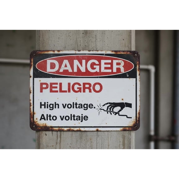 Wall Decor English/spanish Danger -high Voltage - Multilingual Safety Sign Metal Sign 8"x12"es Clear Signage For S, Fences Vintage Signs Aluminum Plates Printed