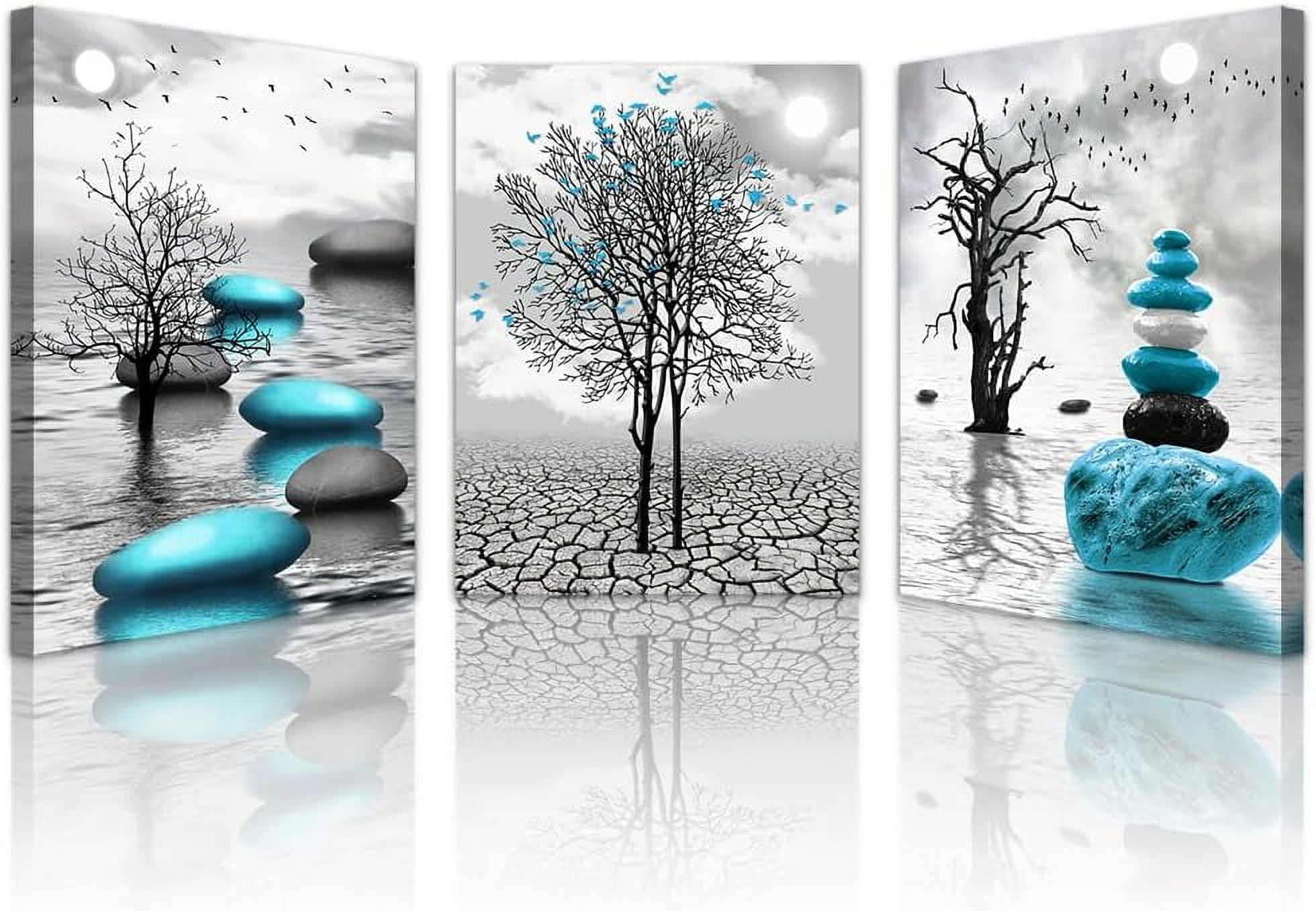 Abstract Blue and Black Framed Canvas Wall Art Set