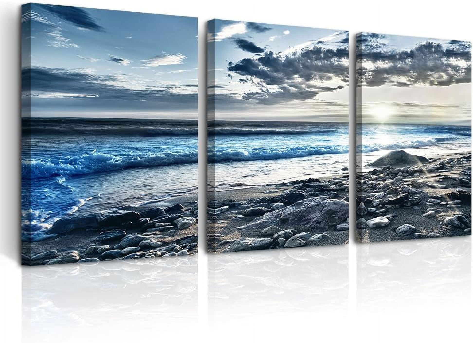 Blue Ocean Beach Landscape Canvas Wall Art Set