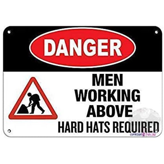 Wall Decor Great Tin Signs Metal Sign for Outdoors Danger Men Working Above Hard Hats Required 8x12 Inch Plate