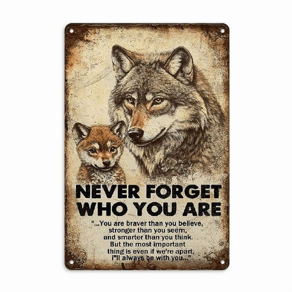Wall Decor For Home Bedroom Bar Country Garden Bathroom Decor Gifts, Wolf Tin Sign Inspirational Quotes Never Forget Who You Are Metal Poster Retro Plaque Vintage Wall Decor For Man Cave Garage