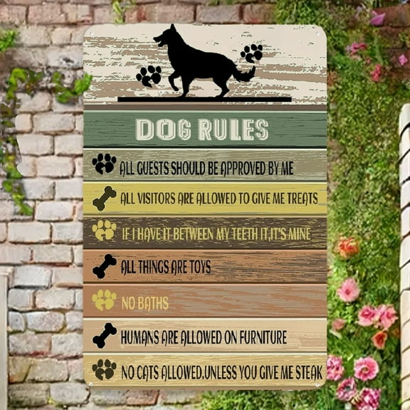 Wall Decor For Home Kitchen Bathroom Farm Garden Garage, Dog Rules Metal Tin Sign Wall Art Farmhouse Signs Dog Signs with Sayings for Home Decor Gifts for Dog Lovers 8x12inch Novelty Sign, Home