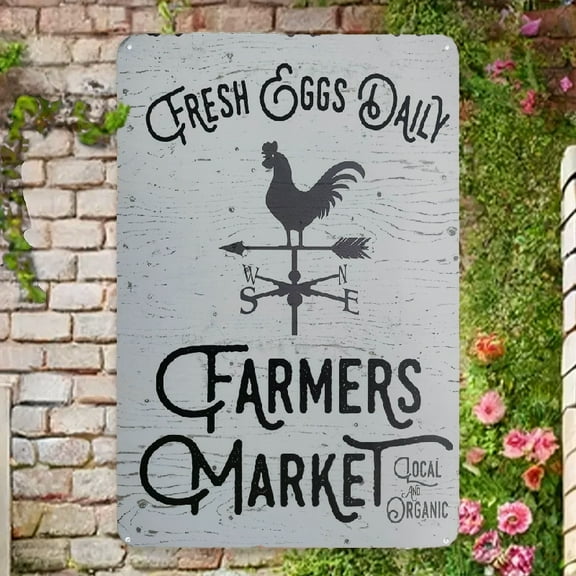 Wall Decor For Home Kitchen Bathroom Farm Garden Garage, Fresh Eggs Daily Farmers Market Chicken Signs Vintage Metal Tin Sign Kitchen Farmhouse Home Decor Signs Gifts 8X12Inch Metal plaque, Home