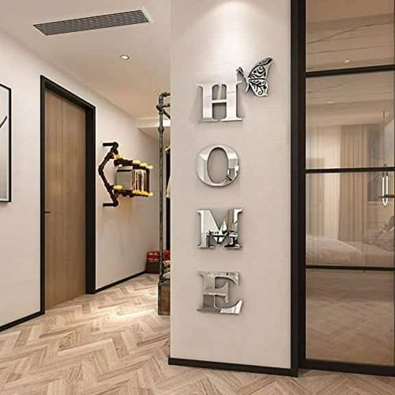 Wall Decor Letter Signs Acrylic Mirror Wall Sticker Wall Decorations for Living Room Bedroom Home Decor Wall,Silver