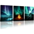 thumbnail image 1 of Wall Decor Living Room,Bedroom Northern Lights 3 Panel Canvas wall art Paintings for Wall Decorations Modern Bathroom Office Aurora Polaris Nature Landscape 12"x16"x3 Framed Ready to Hang, 1 of 6