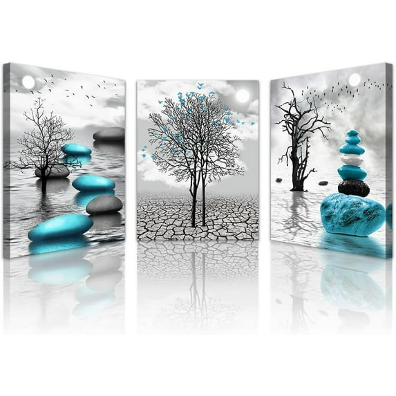 Wall Decor For Living Room Canvas Wall Art For Bedroom Office Decoration Black And White Wall Paintings Inspirational Abstract Blue Pictures Prints Artwork Home Decor 3 Piece 12x16 In