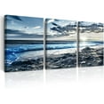 thumbnail image 1 of Wall Decor For Living Room Canvas Wall Art For Bedroom Office Decorations Blue Beach Sea Wave Wall Paintings Sun Ocean Seascape Wall Pictures Prints Artwork Modern Room Home Decor 3 Piece, 1 of 6