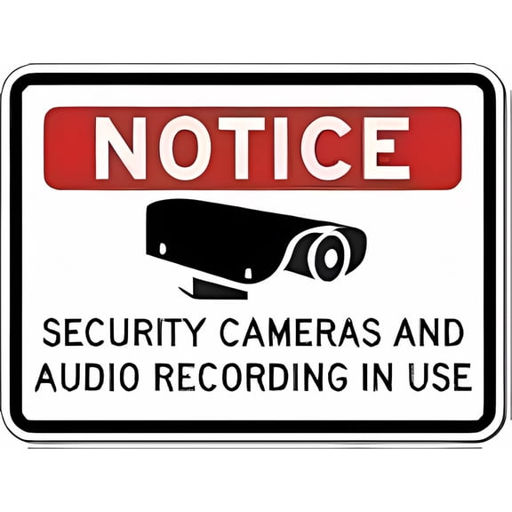 Wall Decor Metal Sign Security Cameras and Audio Recording in Use - 8"x12" Aluminum Tin Business Sign, Surveillance Zone, Audio Alert