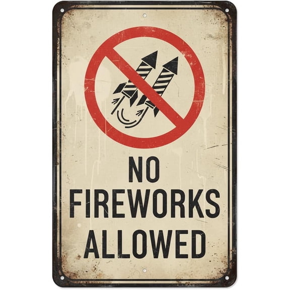 Wall Decor No Fireworks Allowed Sign. 8"x12"Metal Vintage Signs Aluminum Plates Printed