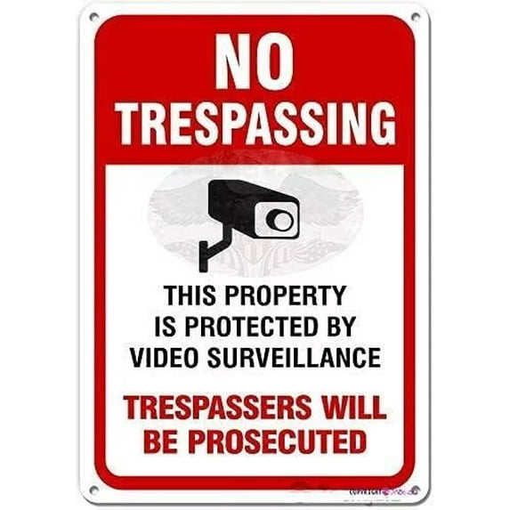 Wall Decor No Trespassing Video Surveillance Sign,12x8 Rust Free Aluminum,Uv Printed,Easy to Mount Weather Resistant Long Lasting Ink Plate