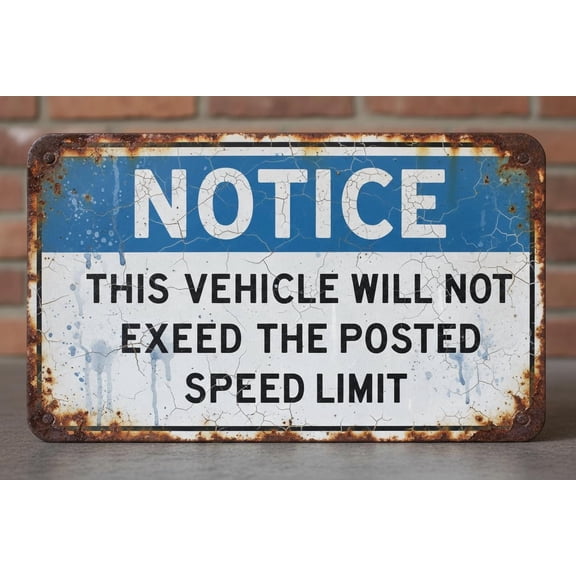 Wall Decor Notice This Vehicle Will Not Exceed Posted Speed Limit Decal 8"x12"Vintage Signs Aluminum Plates Printed