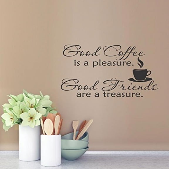 Wall Decor Plus More WDPM070 Good Coffee Is A Pleasure Good Friends Are A Treasure Kitchen Wall Sticker Quote Room Decor, Black