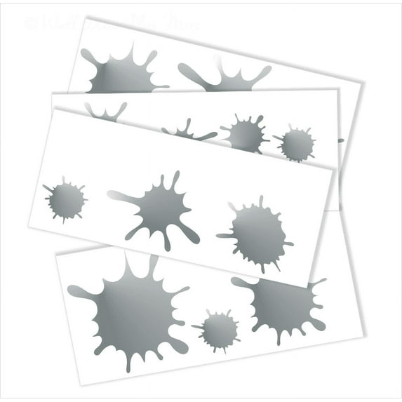 Wall Decor Plus More WDPM1739 Fun Mud Art Room School Splatter and Splotches Wall Vinyl Sticker Dots Decal, 5-Inch-1.75-Inch, Metallic Silver, 13-Piece