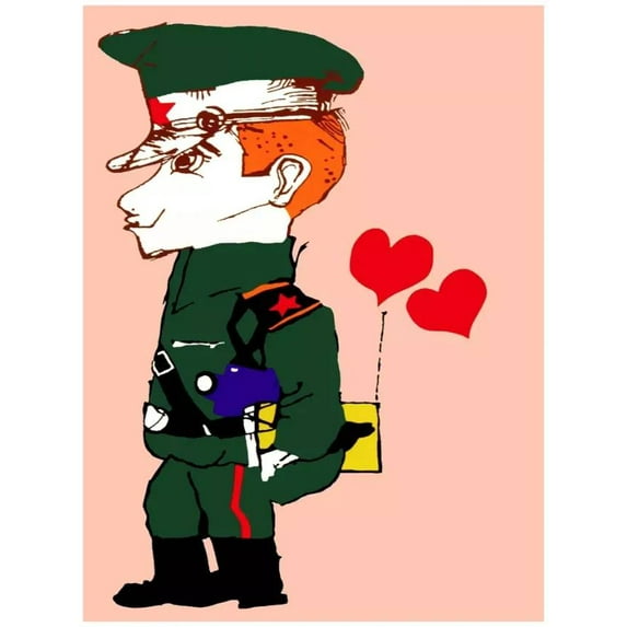 Wall Decor Poster.Fine Graphic Art Design.Russian Soldier in Love.Room art. 16 x 24 Inch Poster