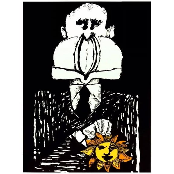 Wall Decor Poster.Fine Graphic Art Design.Suit Guy holds the Sun.Room art. 16 x 24 Inch Poster