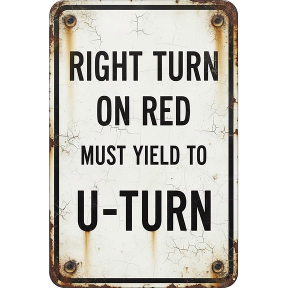 Wall Decor R10-30 Right Turn On Red Must Yield To U Turn - Traffic Regulatory Sign Metal Sign 8"x12" Clear Signage For S, Fences Vintage Signs Aluminum Plates Printed