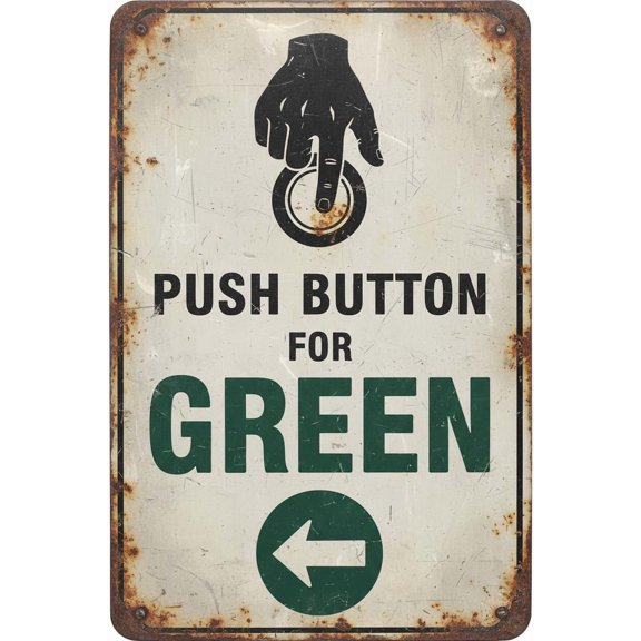 Wall Decor R10-4 Push Button For Green Signal - Traffic Regulatory Sign Metal Sign 8"x12" Clear Signage For S, Fences Vintage Signs Aluminum Plates Printed