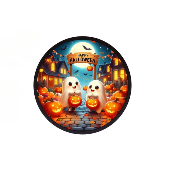 Wall Decor Round Cartoon Ghost Hanging Sign 12 Inch Halloween Home and Party Decoration with Hanging Rope and Hook