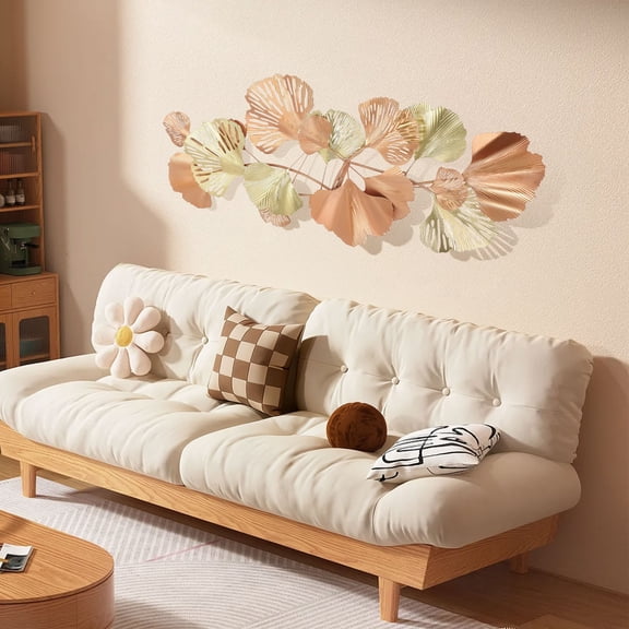 Wall Decor Sculptures, Ginkgo Leaf 136x62cm Two-Tone, Metal Wall Art, Retro Vintage Style, Back Hook for Easy Hanging, for Study Room Entrance