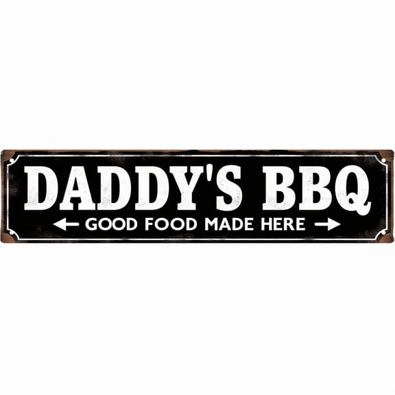 Wall Decor Sign 16*4 inches "DADDY'S BBQ GOOD FOOD MADE HERE" Backyard Kitchen BBQ decor
