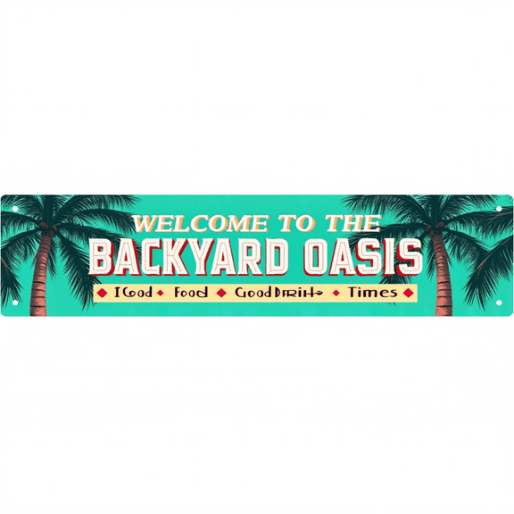 Wall Decor Sign 16*4 inches "WELCOME TO THE BACKYARD OASIS" palm tree design Backyard Patio decor