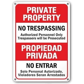 Wall Decor Sign Private Property No Trespassing Sign, Bilingual English/Spanish, Violators Will Be Prosecuted, Authorized Personnel Only Sign Business Sign Metal Tin Sign 8 X 12 Inch