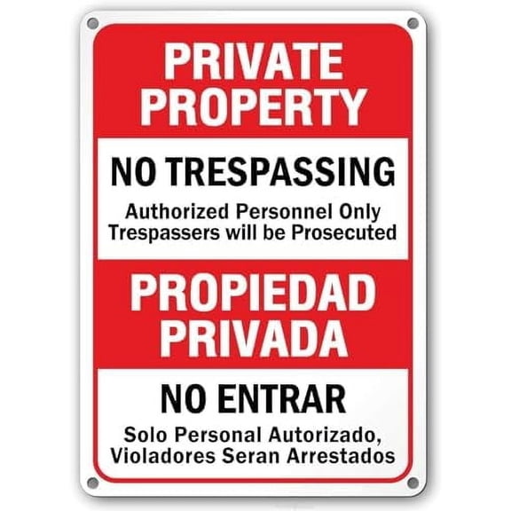 Wall Decor Sign Private Property No Trespassing Sign, Bilingual English/Spanish, Violators Will Be Prosecuted, Authorized Personnel Only Sign Business Sign Metal Tin Sign 8 X 12 Inch