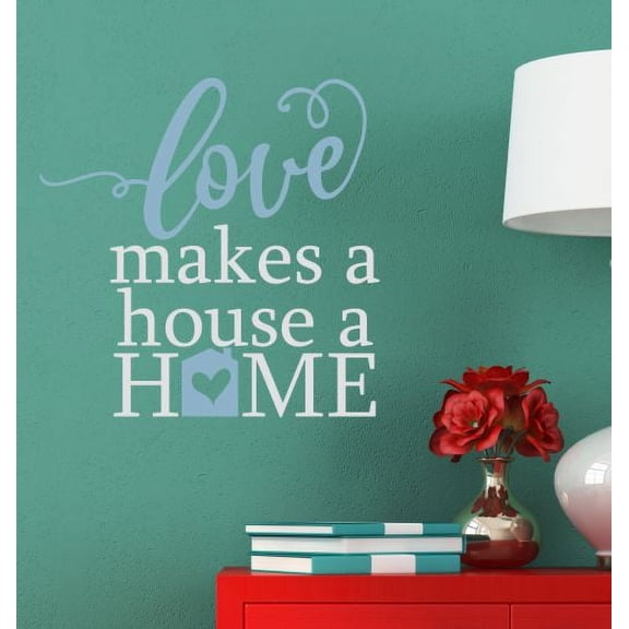Wall Decor Sticker Quote Love Makes Home Vinyl Art Lettering Decor 18x18-Inch Misty Blue/Light Gray