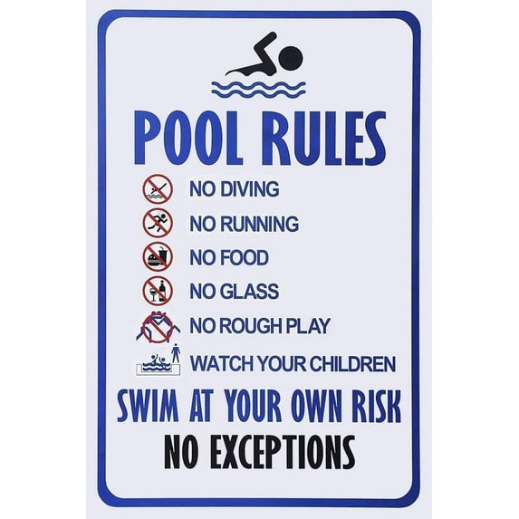 Wall Decor Swimming Pool Rules with Their own Risk Swimming Warning Metal Sign, Swimming Pool, Water Park Safety tin Sign 12x16 Vintage Signs Metal Plates Funny Art