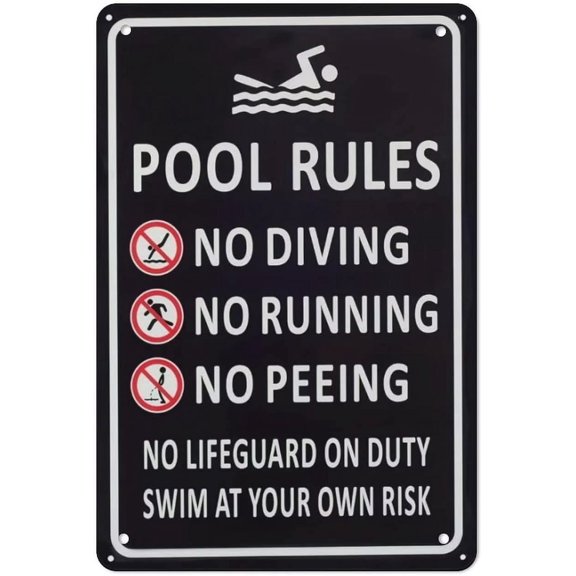 Wall Decor Swimming Pool Rules with Their own Risk Swimming Warning Metal Sign, Swimming Pool, Water Park Safety tin Sign 12x16 Vintage Signs Metal Plates Funny Art