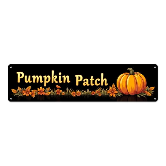 Wall Decor Tin Sign 16x4 Inch "Pumpkin Patch" autumn harvest fall print, waterproof, easy mount