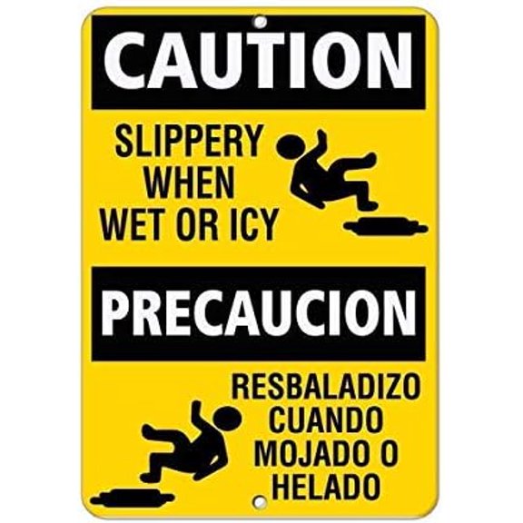 Wall Decor Tin Signs 8x12 Inches Caution Slippery When Wet Or ICY Hazard Metal Sign