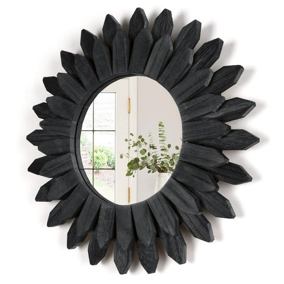 Wall Decor Wall Mirror 12 inch Boho Wall Decor Wood Decorative Mirror for Room Decor Home Decor for Bedroom Living Room Bathroom Kitchen Black