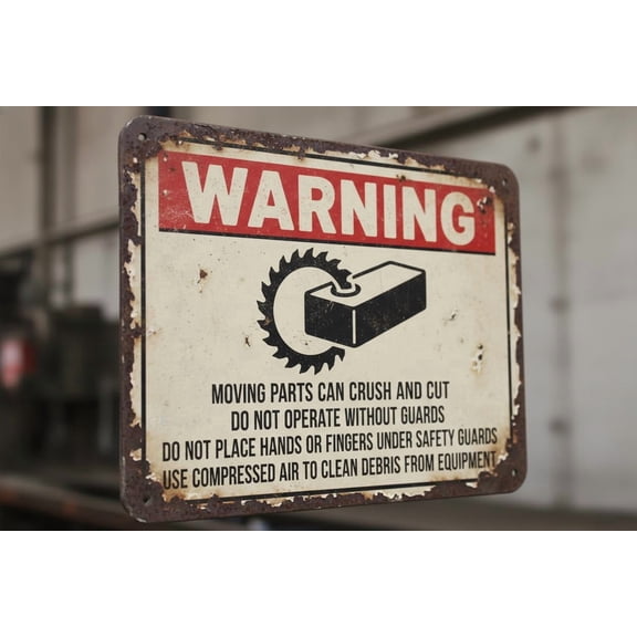 Wall Decor Warning Moving Parts Can Crush & Cut Decal Multi-pack. 8"x12"Vintage Signs Aluminum Plates Printed