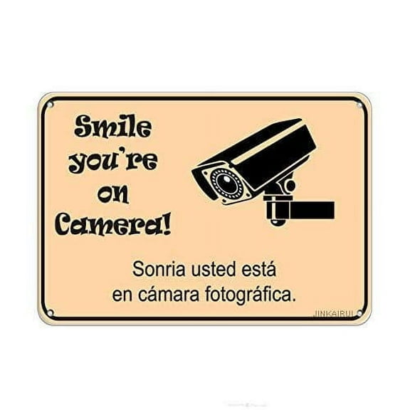 Wall Decor Warning Sign Smile You're On Camera Security Sign Road Sign Business Metal Sign Plates Printed (Aluminum) Size: 12 x 16 inch