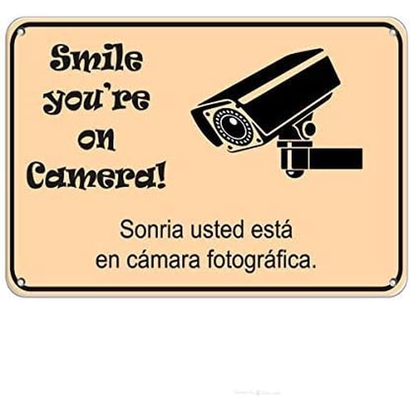 Wall Decor Warning Smile You're On Camera Security Signs Road Business 8x12 Inches Metal Tin Sign Plates Printed