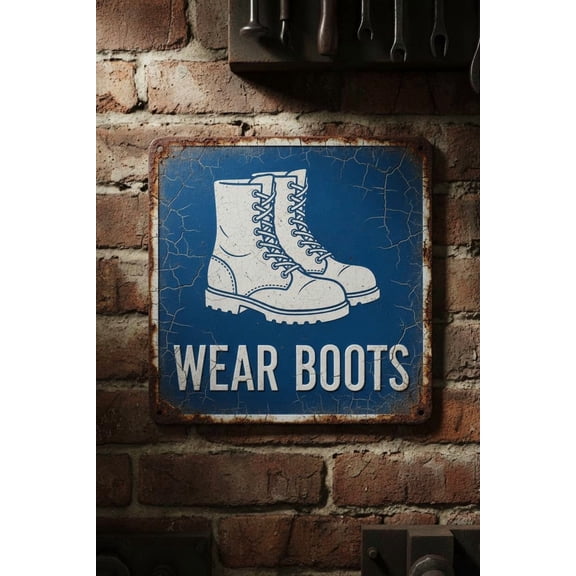 Wall Decor Wear Boots - Mandatory Sign Metal Sign 8x12Inch Clear Signage For S, Fences Vintage Signs Aluminum Plates Printed