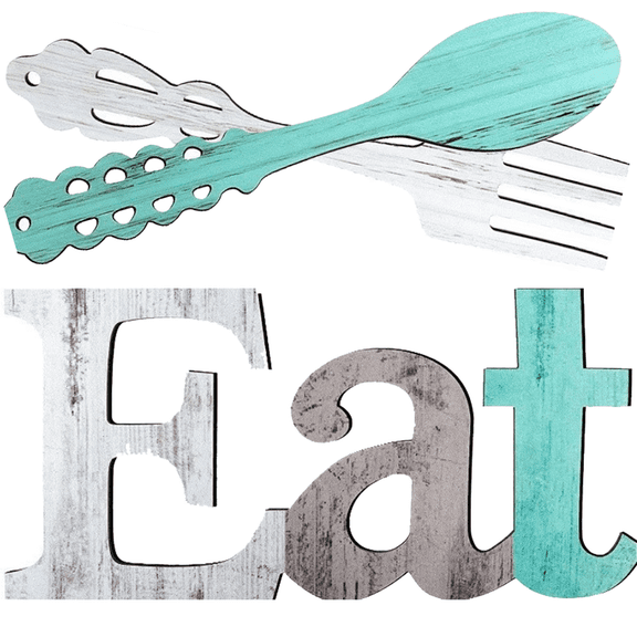 Wall Decor Wooden Eat Sign Kitchen Decor Hanging Art Fork and Spoon Rustic Farmhouse for Kitchen and Home