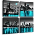 thumbnail image 1 of Wall Decorations Chicago Boston Los Angeles Brooklyn Bridge Skyline Canvas Art Black White USA New York City Pictures Teal Turquoise Lake Water Building Cityscape Home Living Room Office, 1 of 6