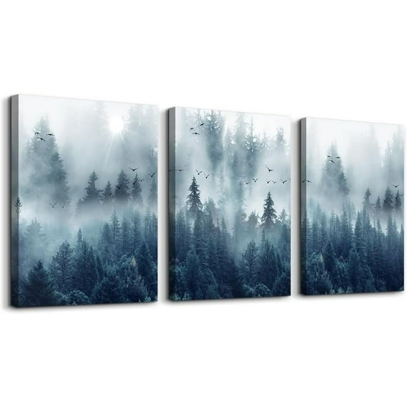 Wall Decorations For Living Room 3 Piece Canvas Wall Art For Bedroom Office Wall Decor Misty Forests Trees Wall Painting Landscape Pictures Artwork For Room Modern Wall Posters Home Decor