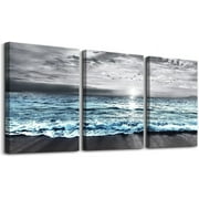 Wall Decorations For Living Room 3 Piece Framed Canvas Wall Art For Bedroom Office Wall Decor Black And White Wall Painting Blue Ocean Sea Wave Pictures Artwork For Modern Beach Posters Home Decor