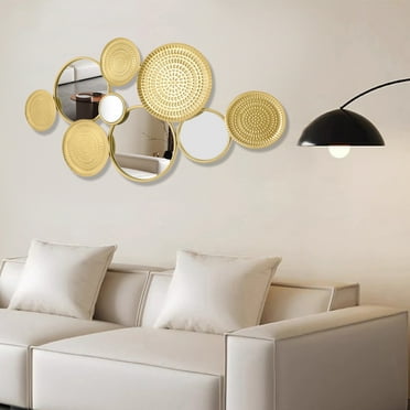 Wall Decorative Mirror, Retro Wall Art Mirror with 4 Clear Round Mirrors & 5 Decorative Discs,45.28 x 22.83Inch Texture Round Wall Mirror for Bedroom,Entryway,Home Decor (Golden)