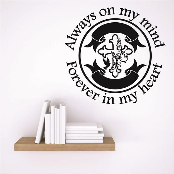 Wall Design Pieces Always On My Mind. Forever In My Heart. Cross Flower Tattoo Design Love Quote 20x20"