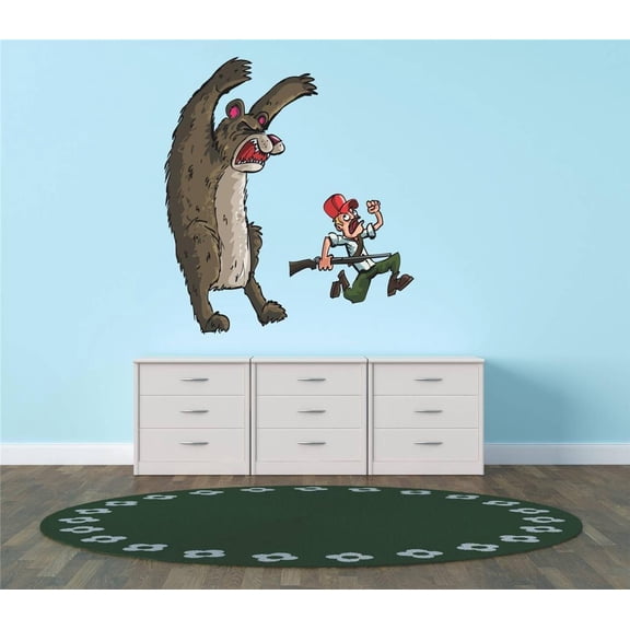 Wall Design Pieces Animated Bear Running Fearing Man With Rifle 10 X14" -