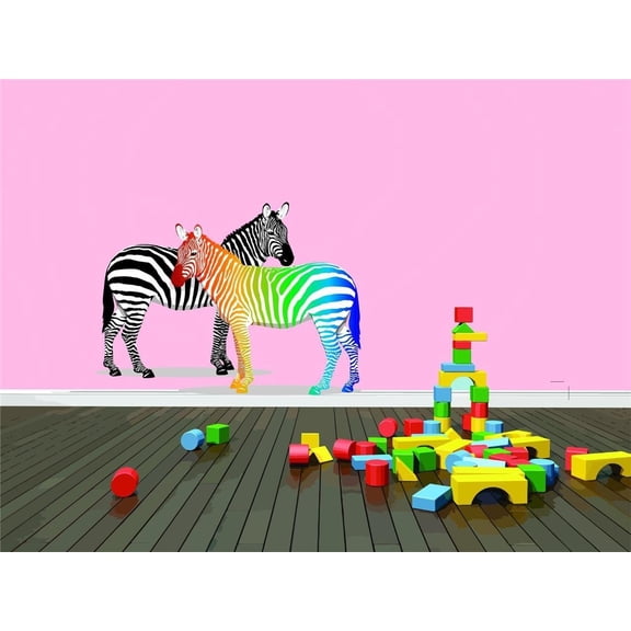 Wall Design Pieces Colorful Zebra Animals 15"X20" Kids Boy Girl Image Cling