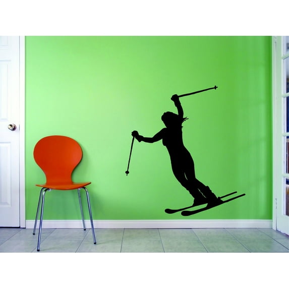 Wall Design Pieces Skiing Girl Boy Silhouette Sports 14x28"