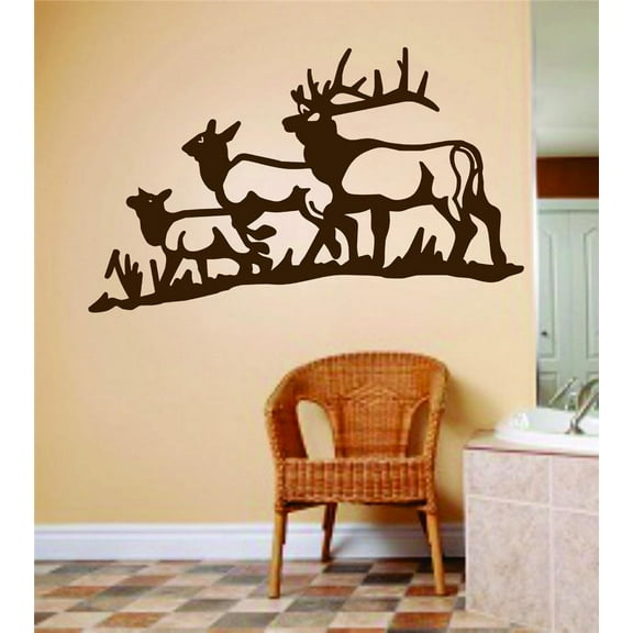 Wall Design Pieces Three Deer Buck Moose Image Animal Hunting Hunter Man Gun Boys Kids Bed Room 6 X 12 Inches