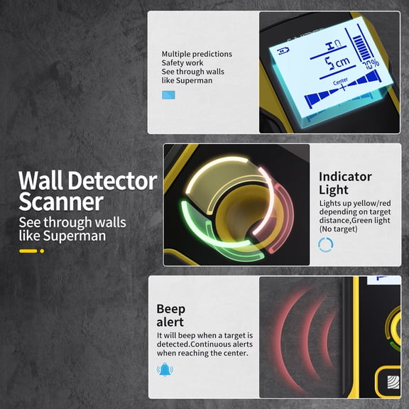 Wall Detector Tool Portable Handheld Wall Detector Scanner Wooden AC Wires Metal Pipes Rebars Detecting Tool Indicator Light Drill Hole Positioning Tool