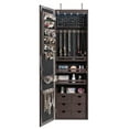 thumbnail image 1 of Wall Door Mounted LED Mirror Jewelry Cabinet Lockable Armoire Brown, 1 of 5